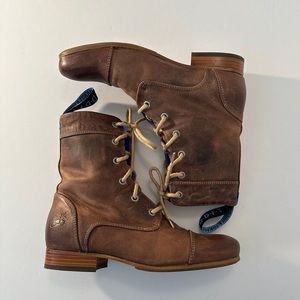 John Fluevog Radio BBC Classic Lace Up Leather Boot 8 Brown Women Distressed